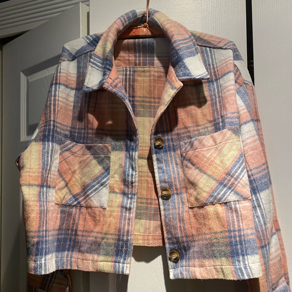 Flannel pastel jacket, size large. VGUC